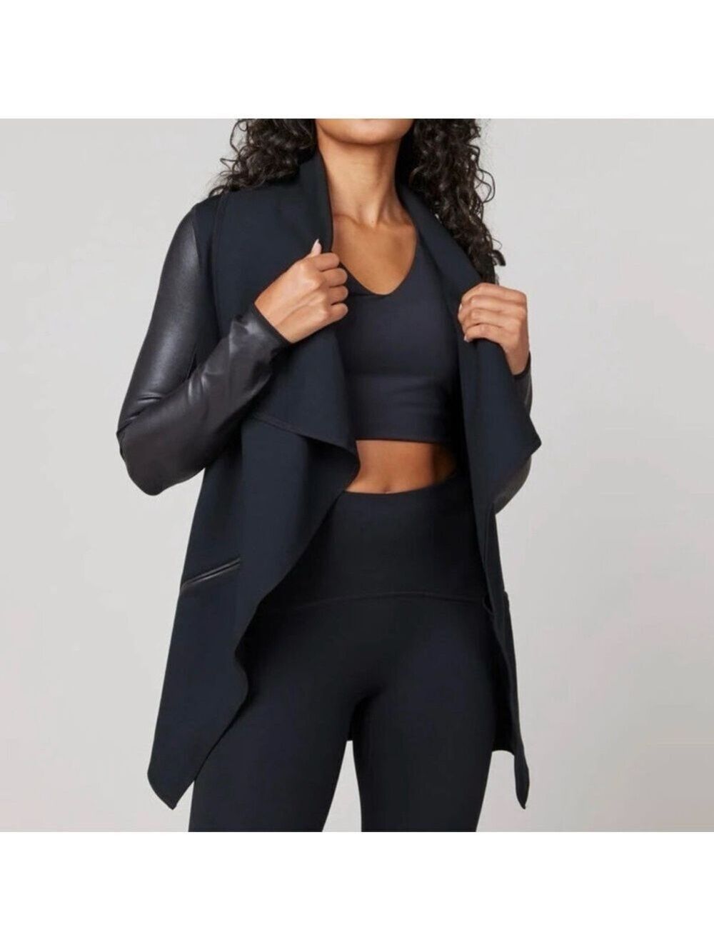 Spanx Drape Front Jacket Size Small Black 50176R